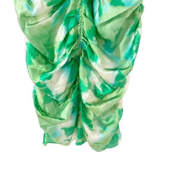 GANNI Silk Stretch Satin Ruched Mini Dress Lily Green Size 34 or US XS NWT - Picture 3 of 12